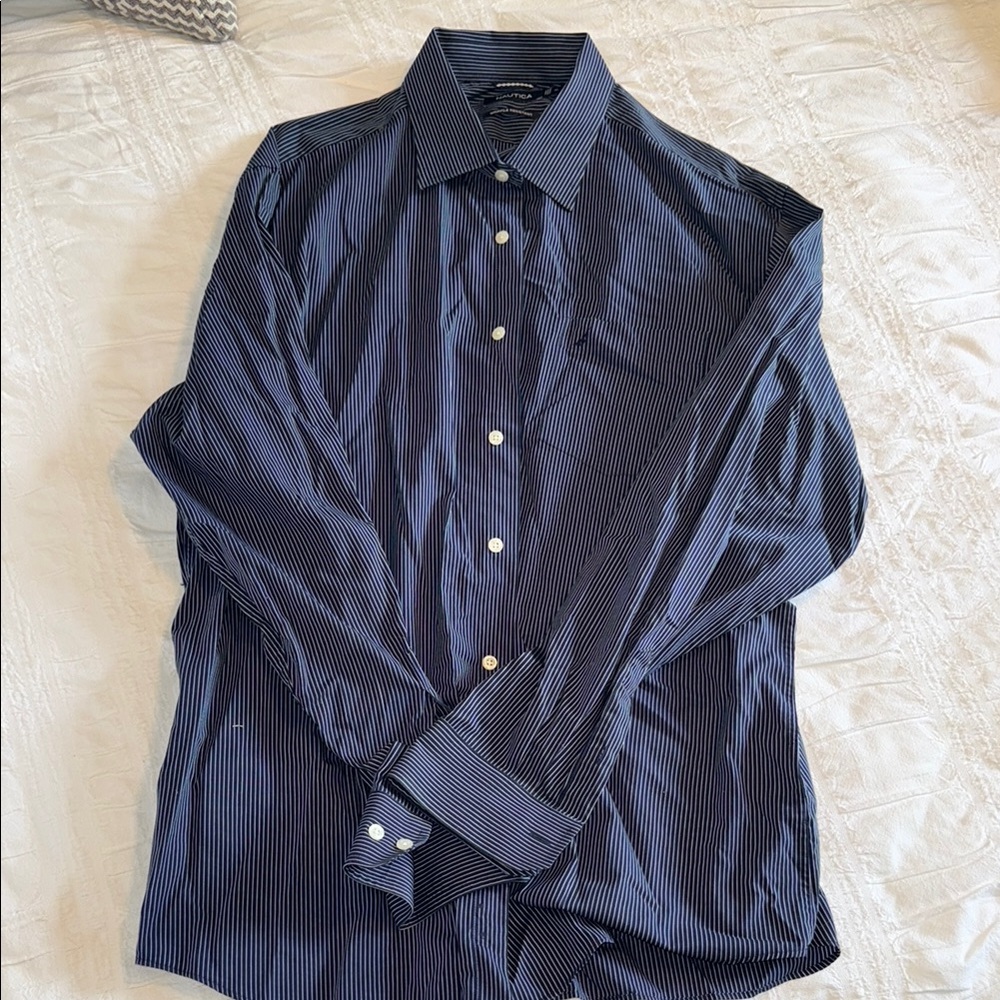 Nautica Blue and White Dress Shirt Classic Style